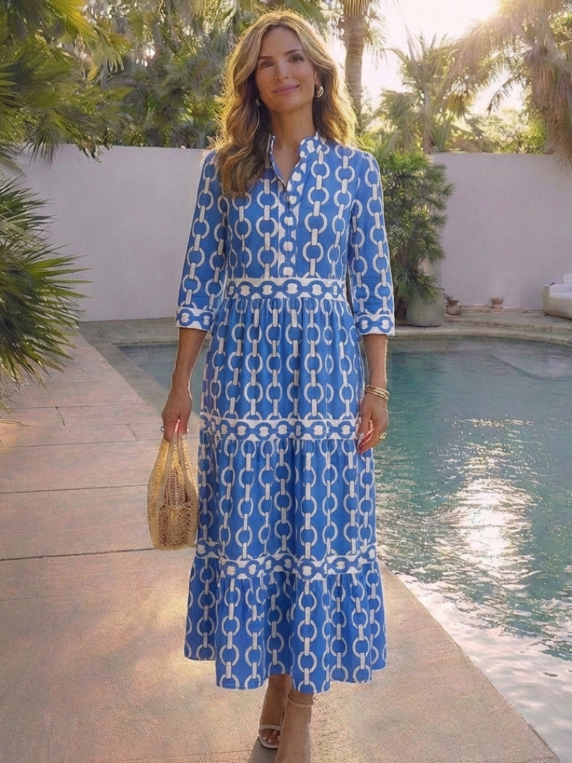 Claire | Midi dress with three-quarter sleeves and chain pattern