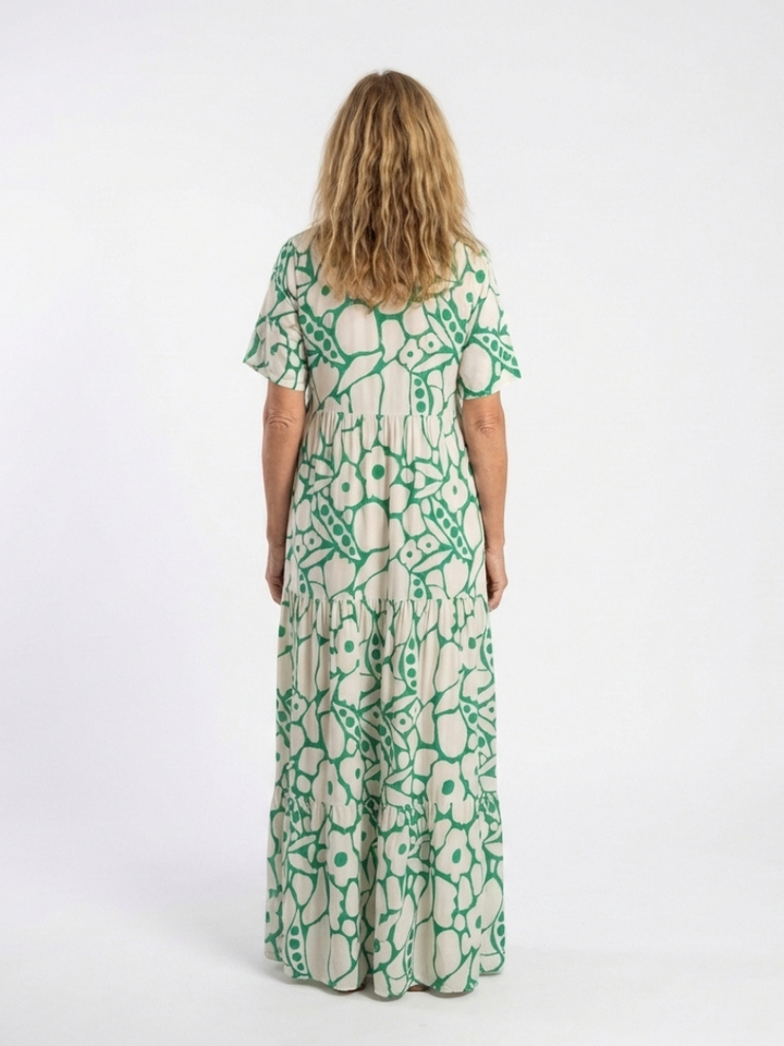Julia | Midi dress with flowers, short sleeves, and V-neck