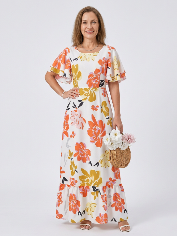 Abigail | Maxi dress with short sleeves and round neckline