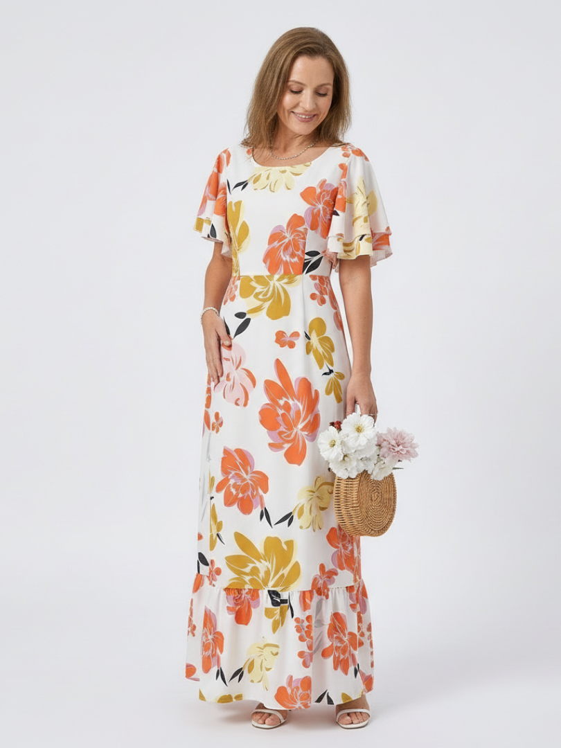 Abigail | Maxi dress with short sleeves and round neckline