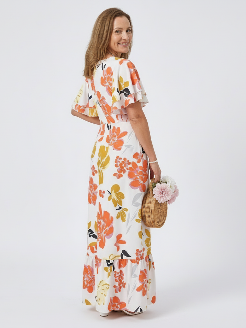 Abigail | Maxi dress with short sleeves and round neckline