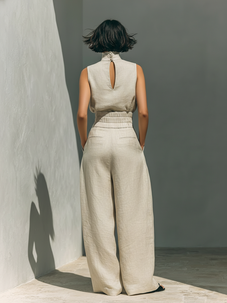 Diane | Cotton-Linen Set with Top and Wide Pants
