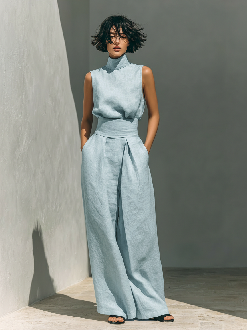 Diane | Cotton-Linen Set with Top and Wide Pants