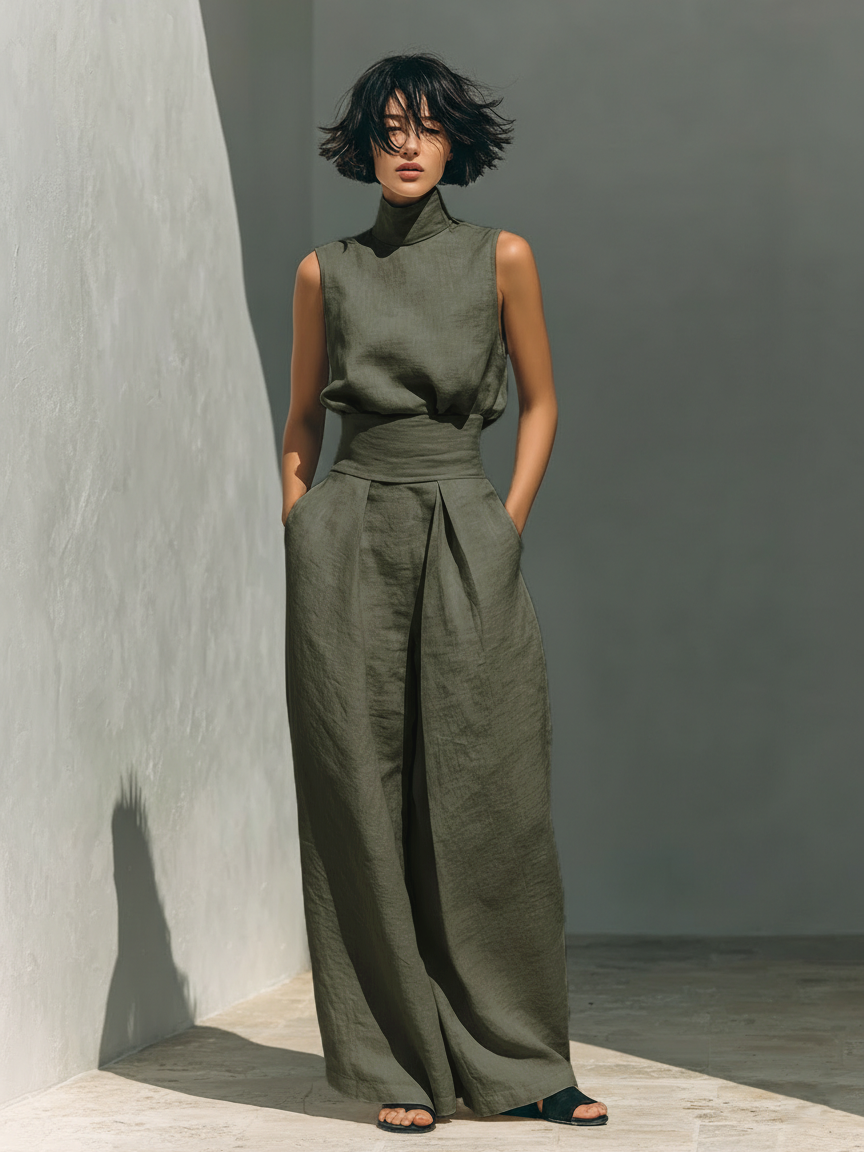 Diane | Cotton-Linen Set with Top and Wide Pants