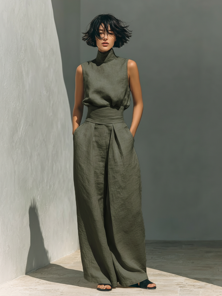 Diane | Cotton-Linen Set with Top and Wide Pants