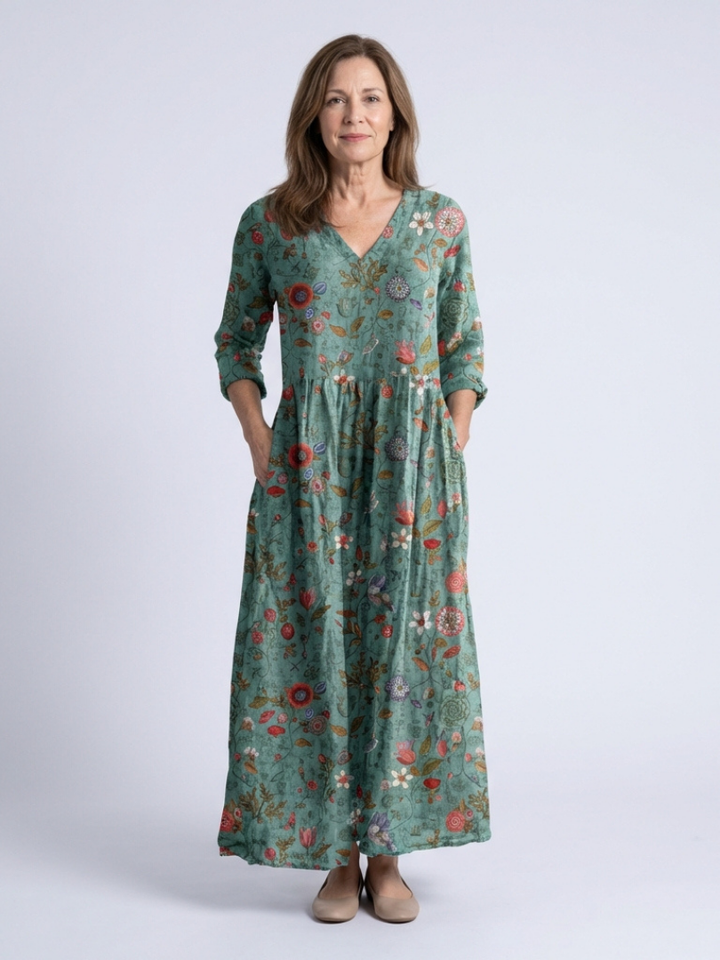 Morgan | Floral Maxi Dress with V-Neck and Three-Quarter Sleeves