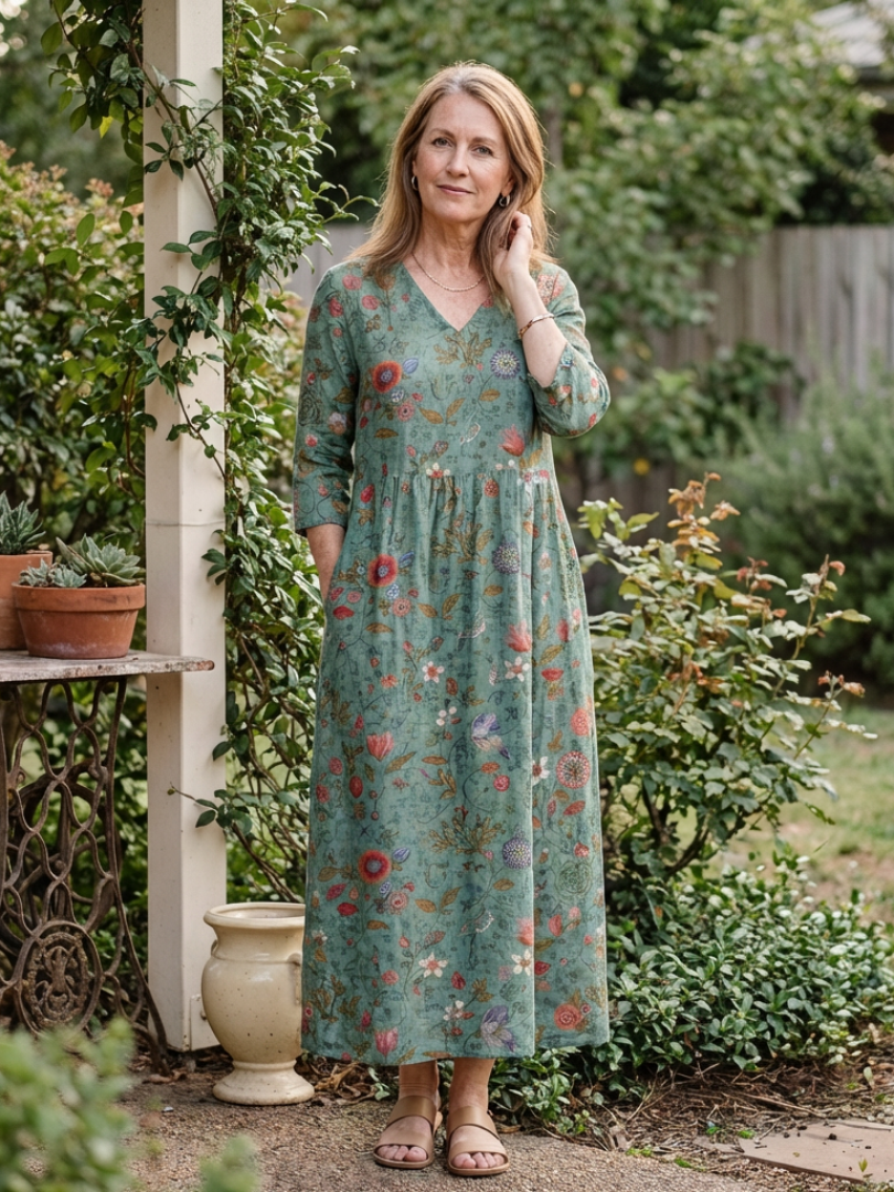 Morgan | Floral Maxi Dress with V-Neck and Three-Quarter Sleeves