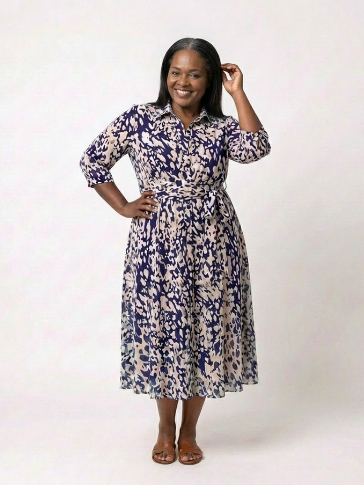 Brianna | Long Sleeve Midi Dress with Belt