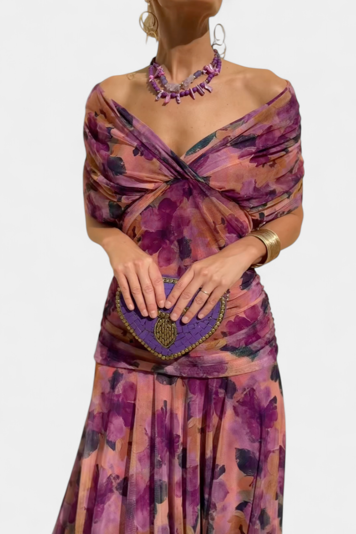 Chloe | Long Floral Dress with V-Neck