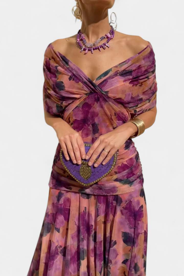 Chloe | Long Floral Dress with V-Neck