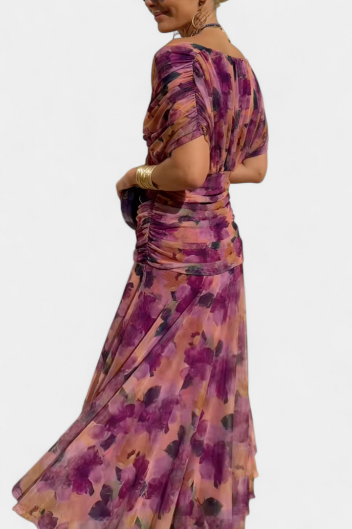 Chloe | Long Floral Dress with V-Neck