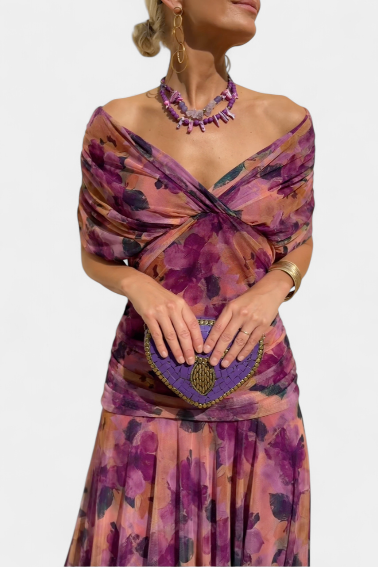 Chloe | Long Floral Dress with V-Neck