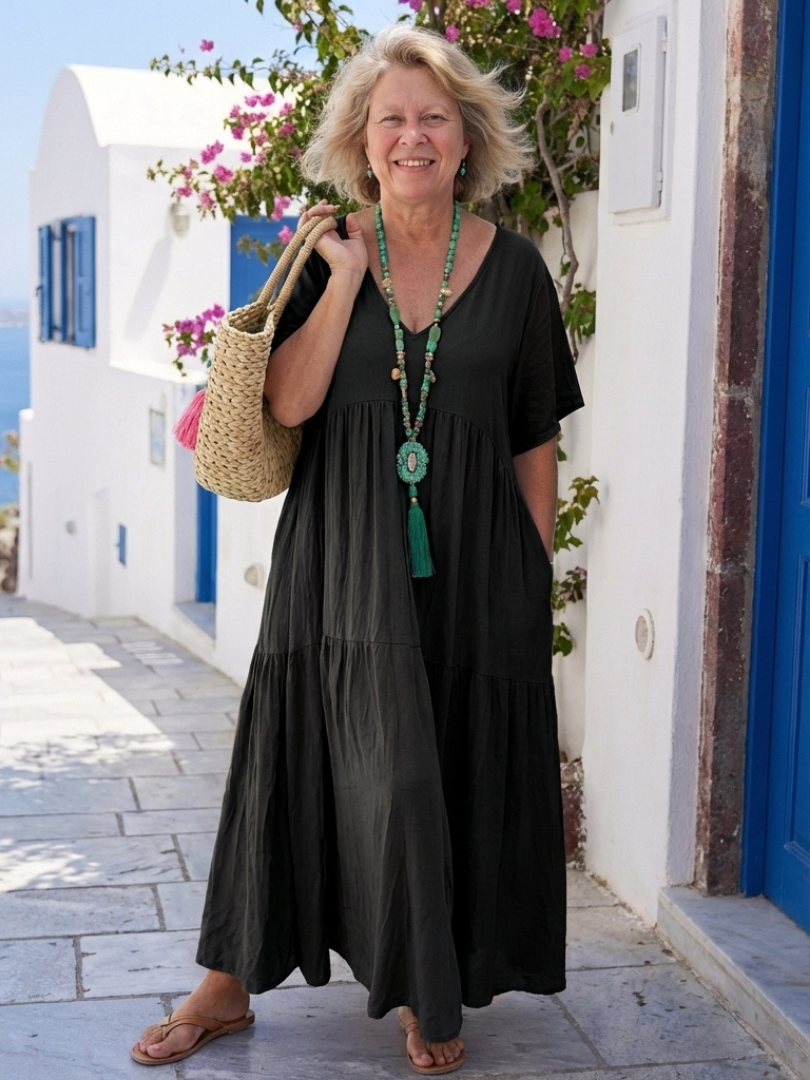 Katelyn | Maxi Dress in Blue with Short Sleeves and Ruffles