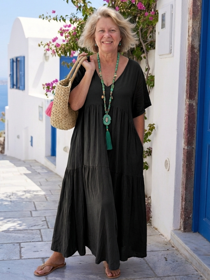 Katelyn | Maxi Dress in Blue with Short Sleeves and Ruffles