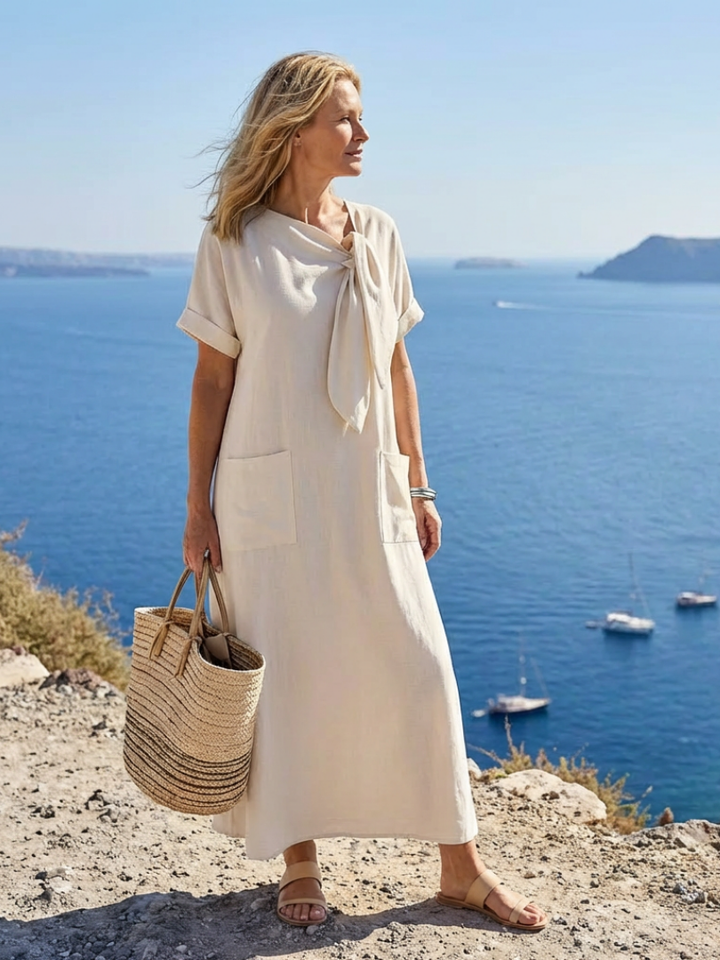 Rylee | Maxi Dress with Round Neckline and Short Sleeves with Pockets