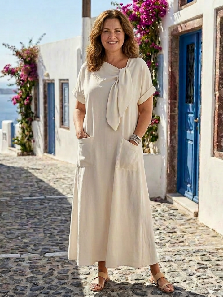 Rylee | Maxi Dress with Round Neckline and Short Sleeves with Pockets
