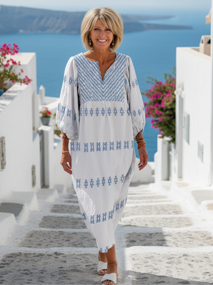 Addison | Maxi embroidered dress with long sleeves and V-neck