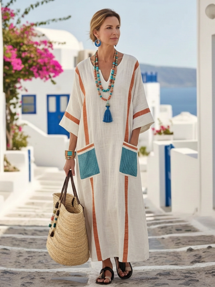 Melanie | Maxi dress with mid-length sleeves and V-neck