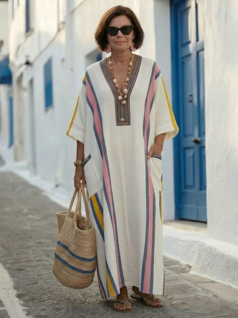 Melanie | Maxi dress with mid-length sleeves and V-neck