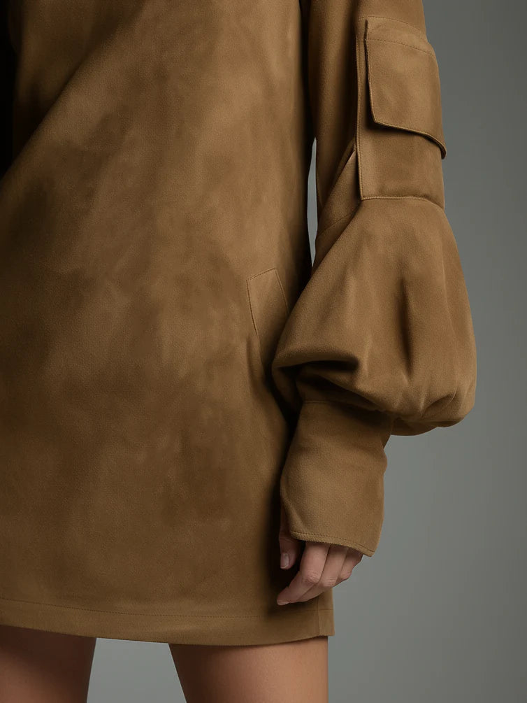 Camryn | Mini Dress in Suede-Like Fabric with High Collar