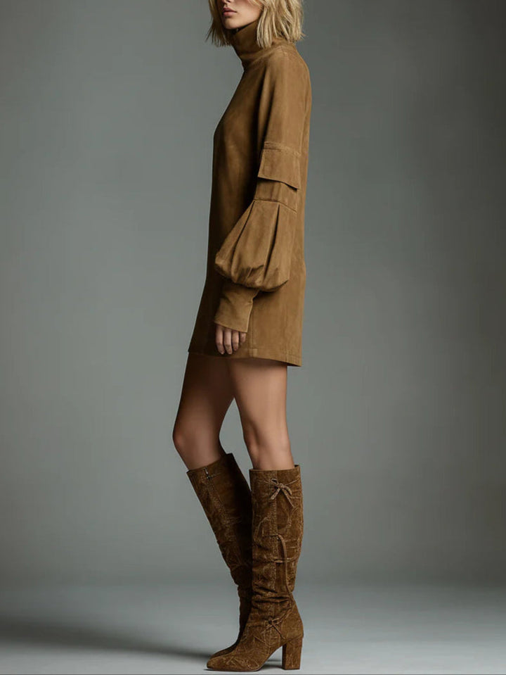 Camryn | Mini Dress in Suede-Like Fabric with High Collar