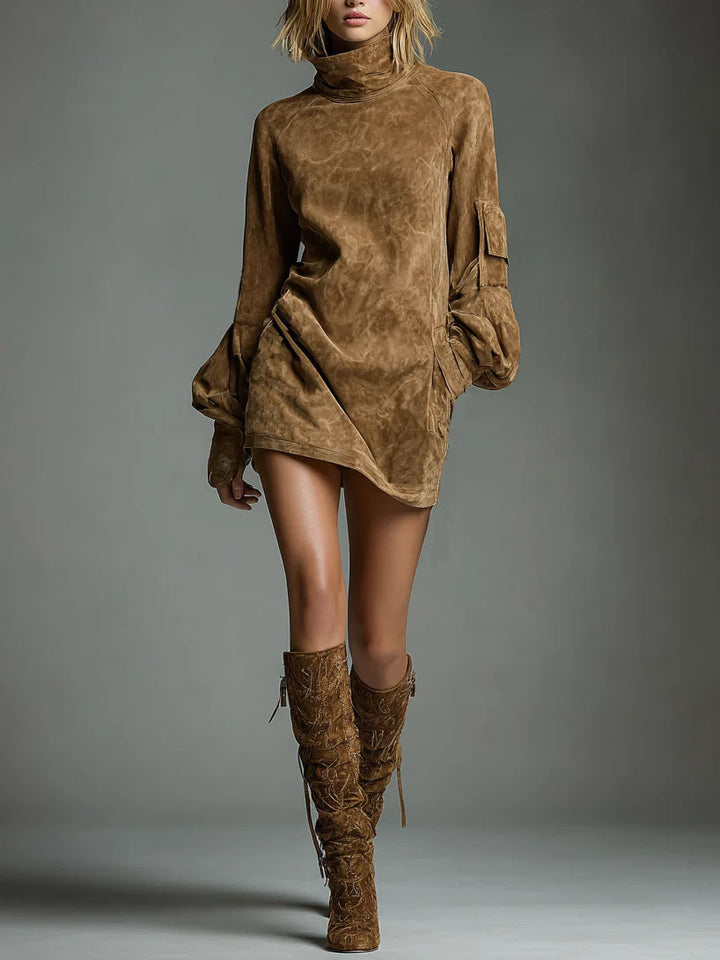 Camryn | Mini Dress in Suede-Like Fabric with High Collar