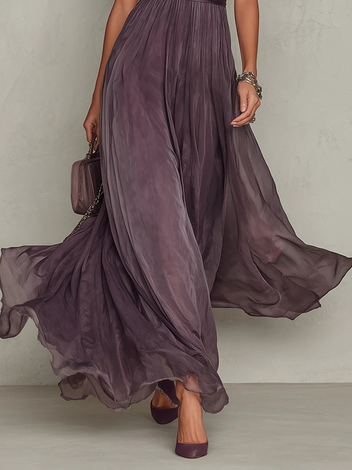 Valeria | Elegant Long Violet Dress with Teardrop Neckline and Lace