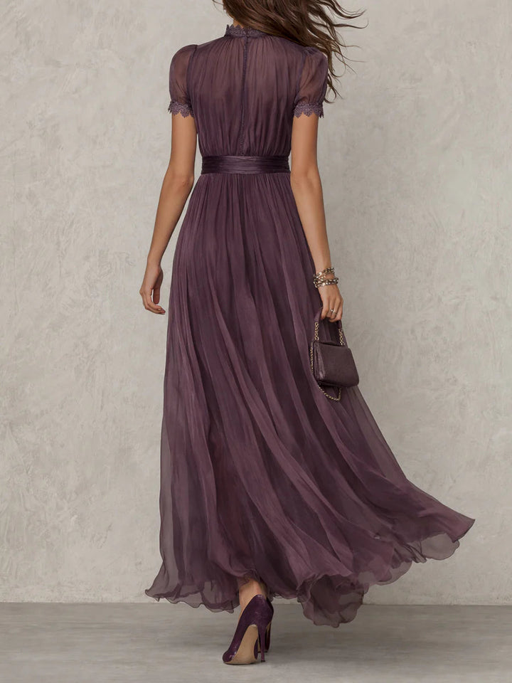 Valeria | Elegant Long Violet Dress with Teardrop Neckline and Lace