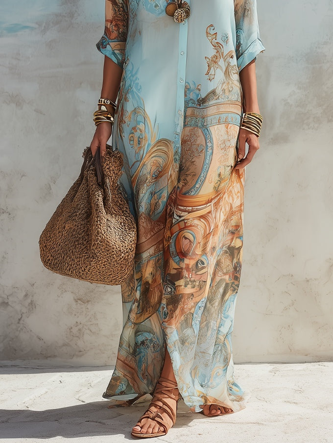 Miranda | Mediterranean Maxi Shirt Dress