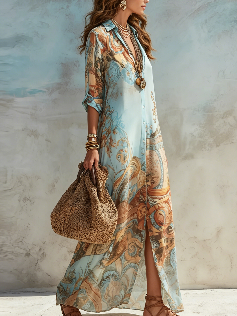 Miranda | Mediterranean Maxi Shirt Dress