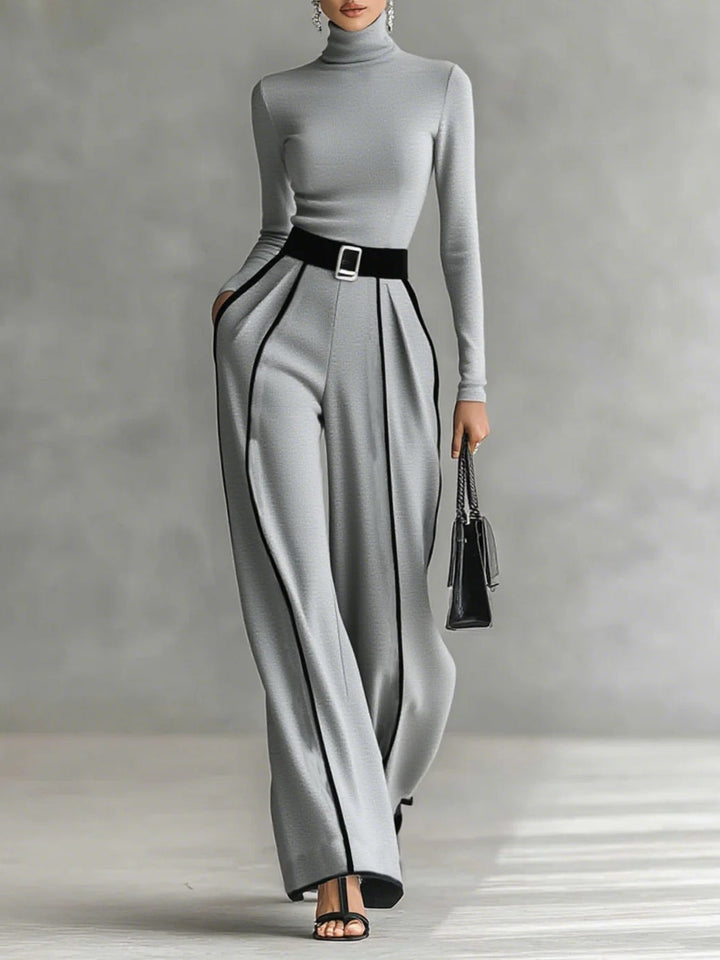 Louise - Chic Set with High Collar & Wide Pants