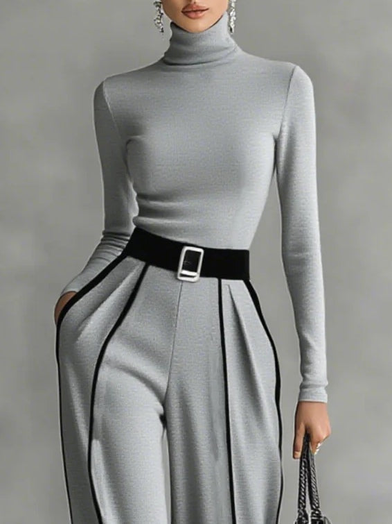 Louise - Chic Set with High Collar & Wide Pants