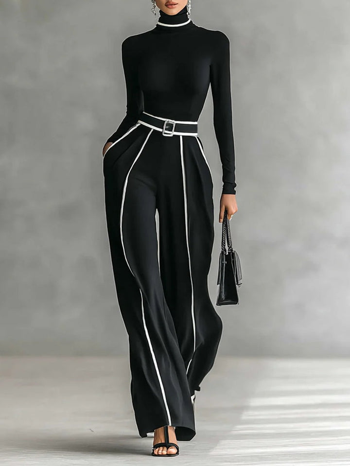 Louise - Chic Set with High Collar & Wide Pants