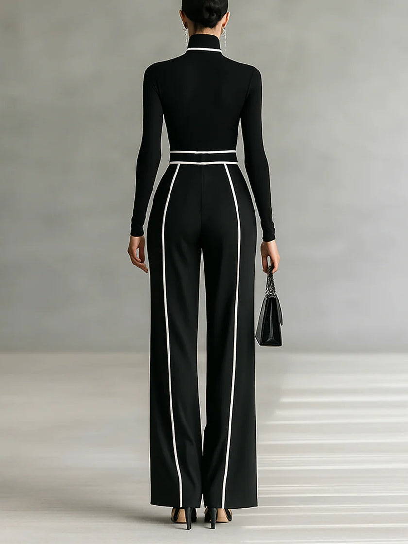 Louise - Chic Set with High Collar & Wide Pants