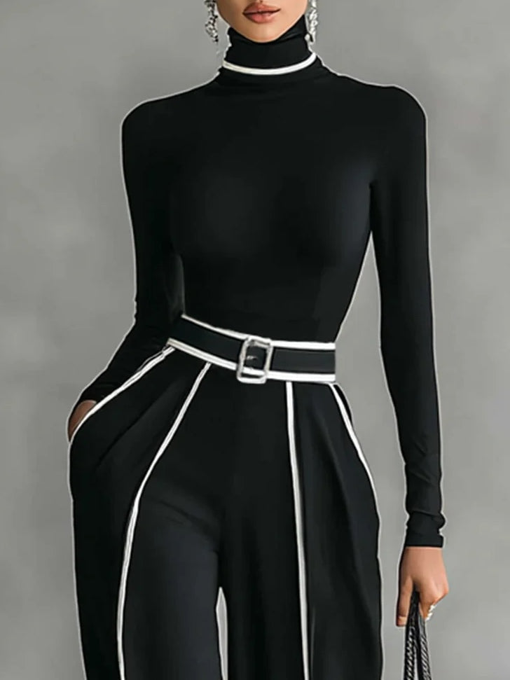 Louise - Chic Set with High Collar & Wide Pants