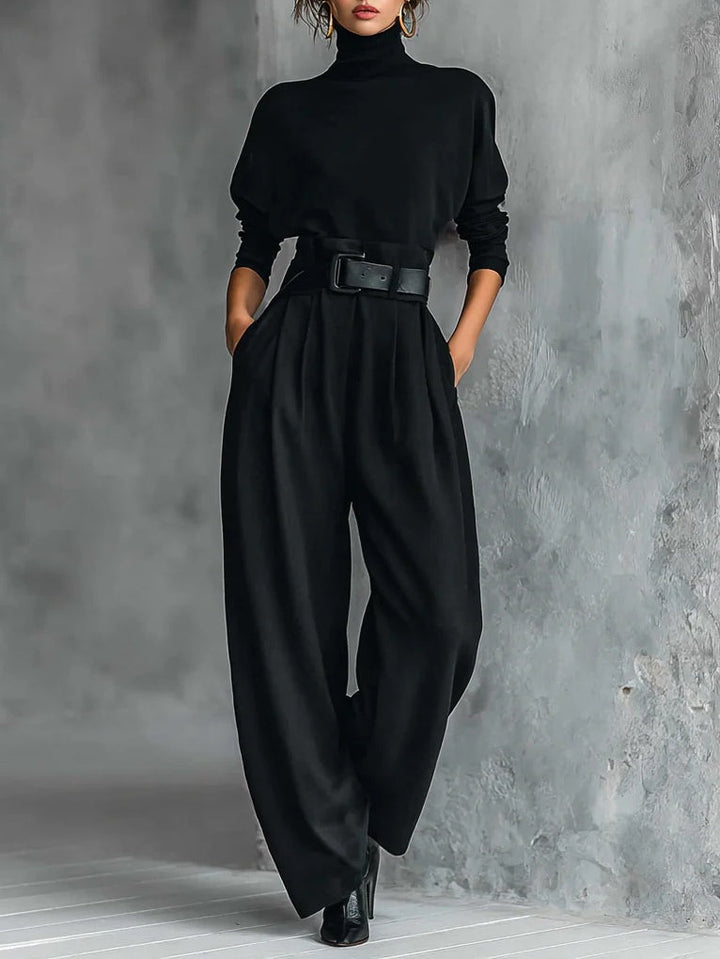 Nadine - Black Set with High Collar & Pants