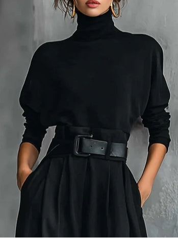 Nadine - Black Set with High Collar & Pants