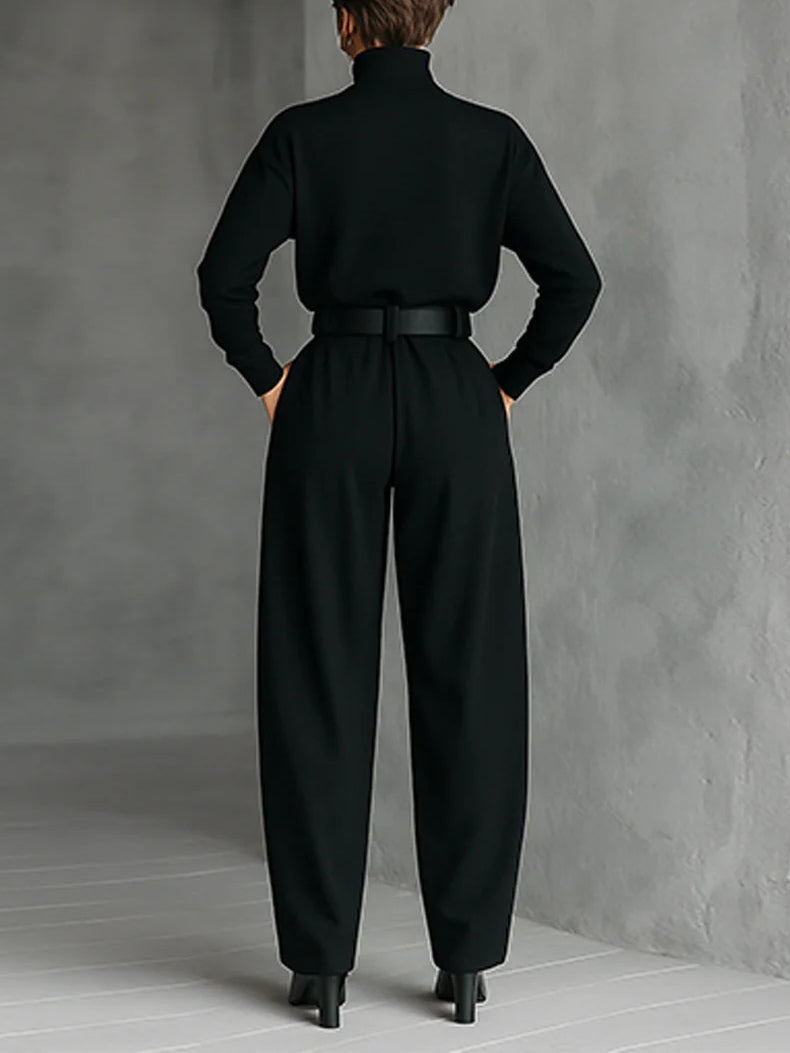 Nadine - Black Set with High Collar & Pants