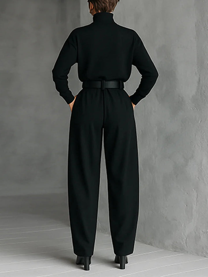 Nadine - Black Set with High Collar & Pants