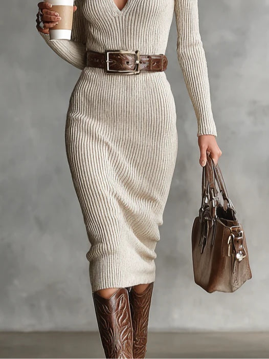 Corinne | Knit Dress with Semi-Mock Collar