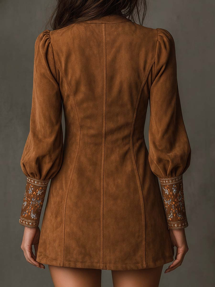 Odessa | Vintage Mini Dress in Embroidered Suede