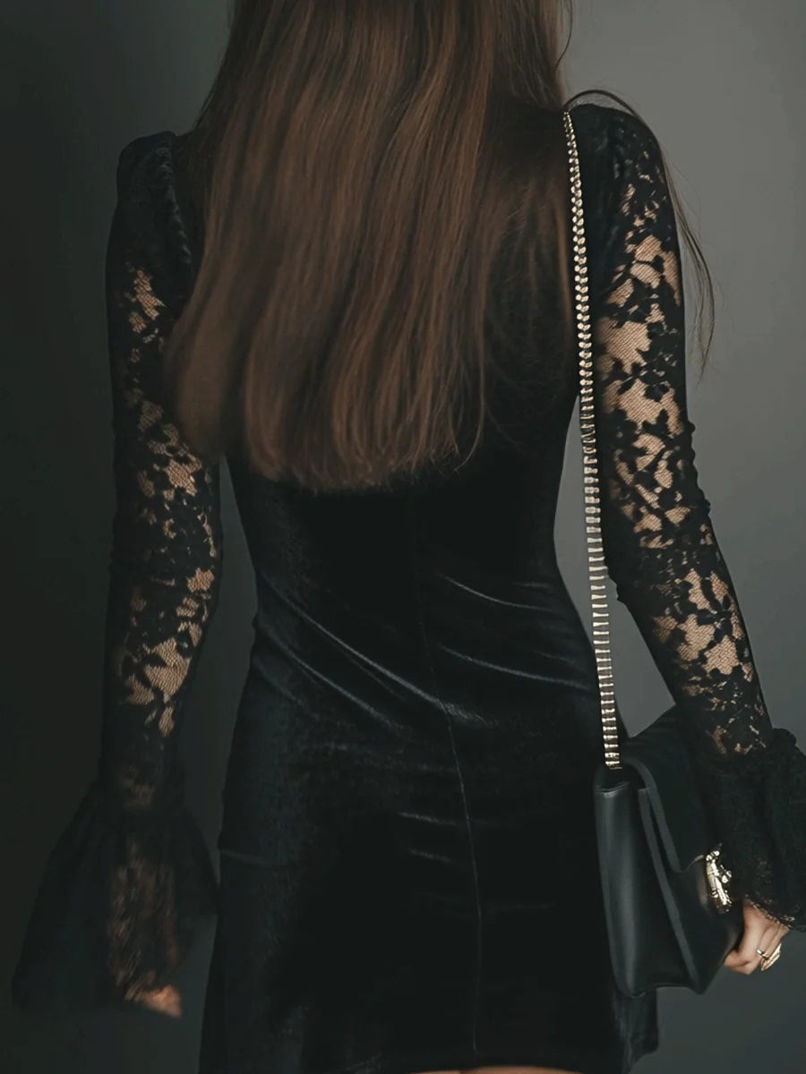Violet | Mini Dress in Velvet & Lace