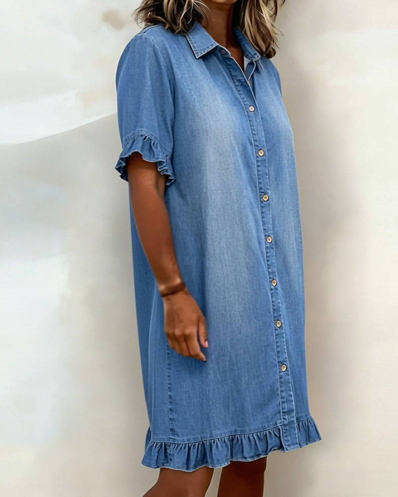 Journee | Comfortable denim dress with flattering draping