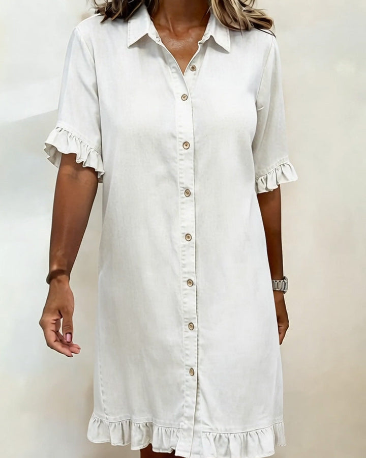 Journee | Comfortable denim dress with flattering draping