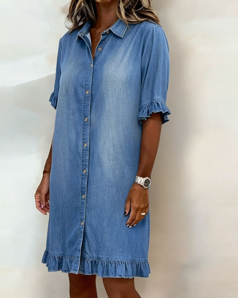 Journee | Comfortable denim dress with flattering draping
