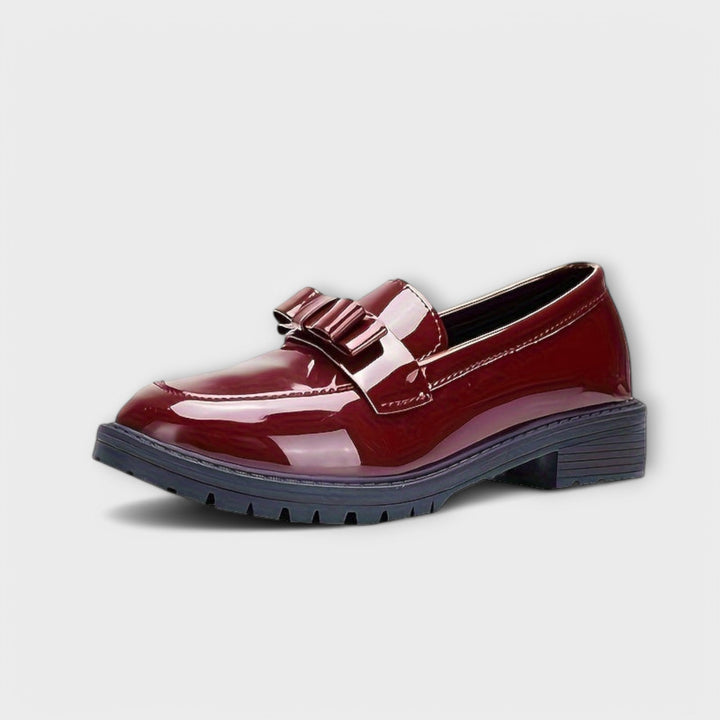 Black Patent Leather Women's Loafers with Bow