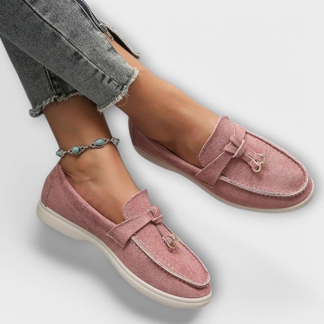 Beige Women's Loafers with Decorative Laces
