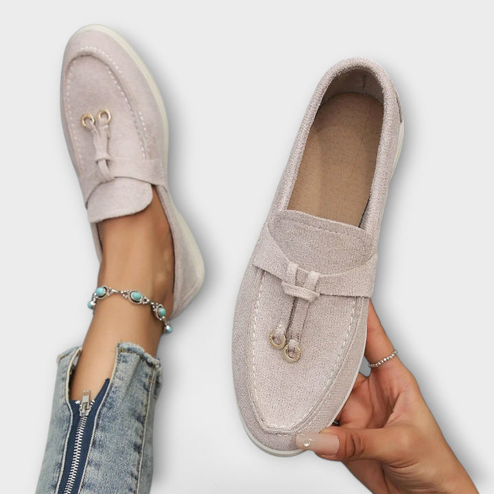 Beige Women's Loafers with Decorative Laces