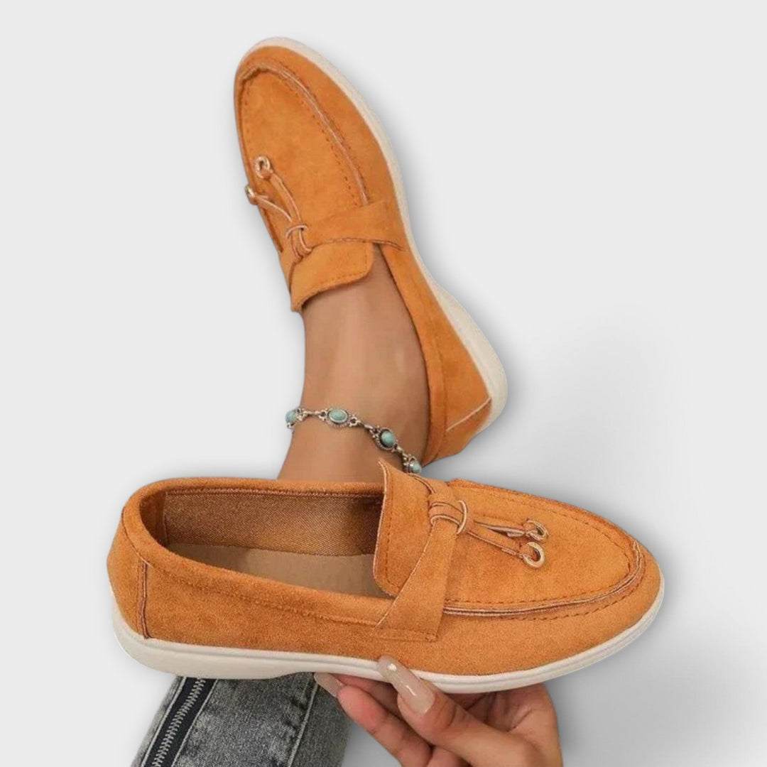 Beige Women's Loafers with Decorative Laces