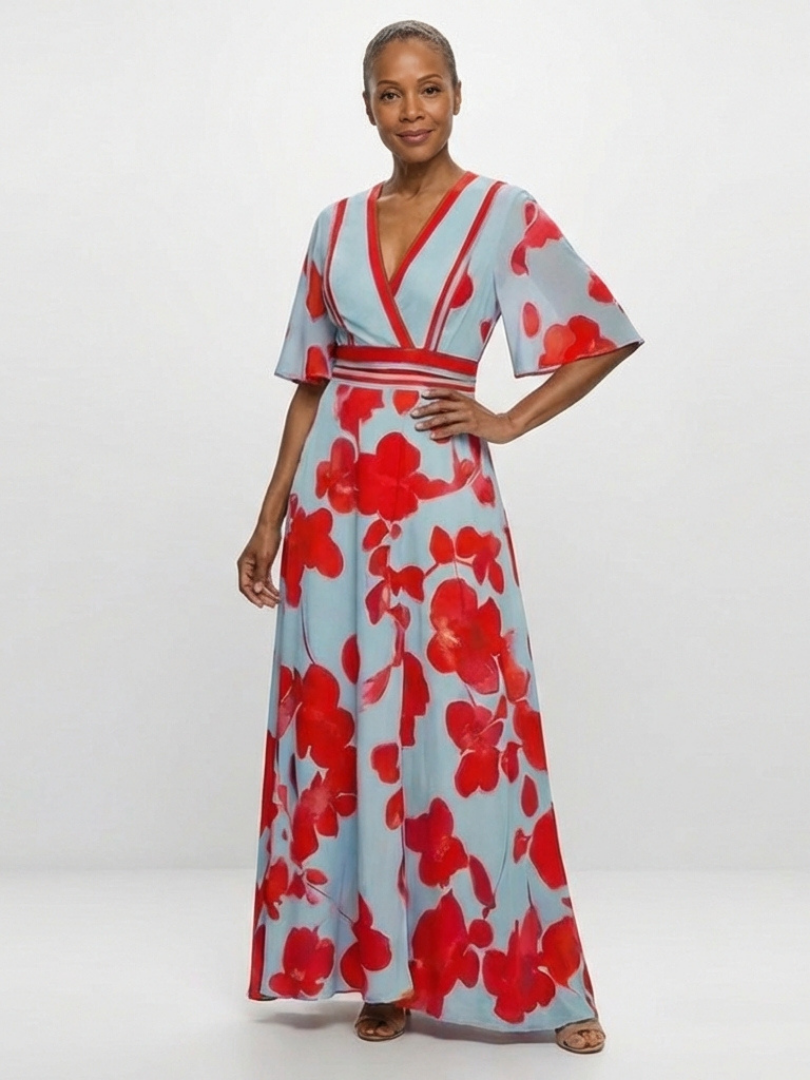Sydney | Maxi dress with flowers and V-neck
